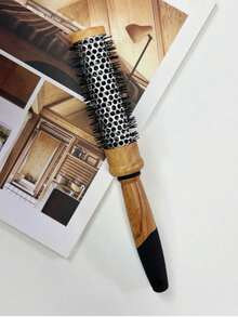 1PC Professional Round Comb Hair Brush Style, Detangling, Curling, And Blow Drying Comb For Smooth, Silky Hair, Easy To Use, Heat Resistant, Gentle On Hair, Ideal For Salon And Home Use, All Hair Types, Anti-Static, Birthday/Festive Gift, Wood Pattern Plastic Comb, 5 Sizes Boy Valentine Heart Valentine - Wood Pattern - View 13