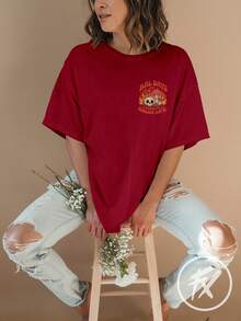 Women's Oversized Streetwear T-Shirt, Gym, Mushroom, Skull, Hippie Fashion, Bad Days REF 3174 - 紫紅色 - 查看 6