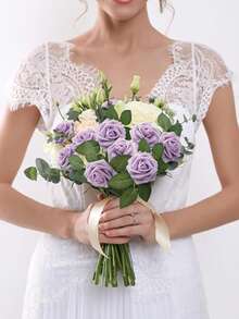 5/10/15/20/25/30 bông hoa hồng giả trông như thật, có cuống, dùng để tự làm bó hoa cưới, trang trí bàn tiệc, tiệc mừng em bé, trang trí nhà cửa. Đóng gói trong túi OPP (không kèm hộp). - Màu tím - Xem 8