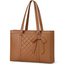 15.6 Inch Women's Fashionable Bow Tie & Diamond Pattern Waterproof Leather Laptop Bag, Professional Computer Briefcase, Spacious Tote Bag For Office, School And Travel, Brown - Multicolor - View 11