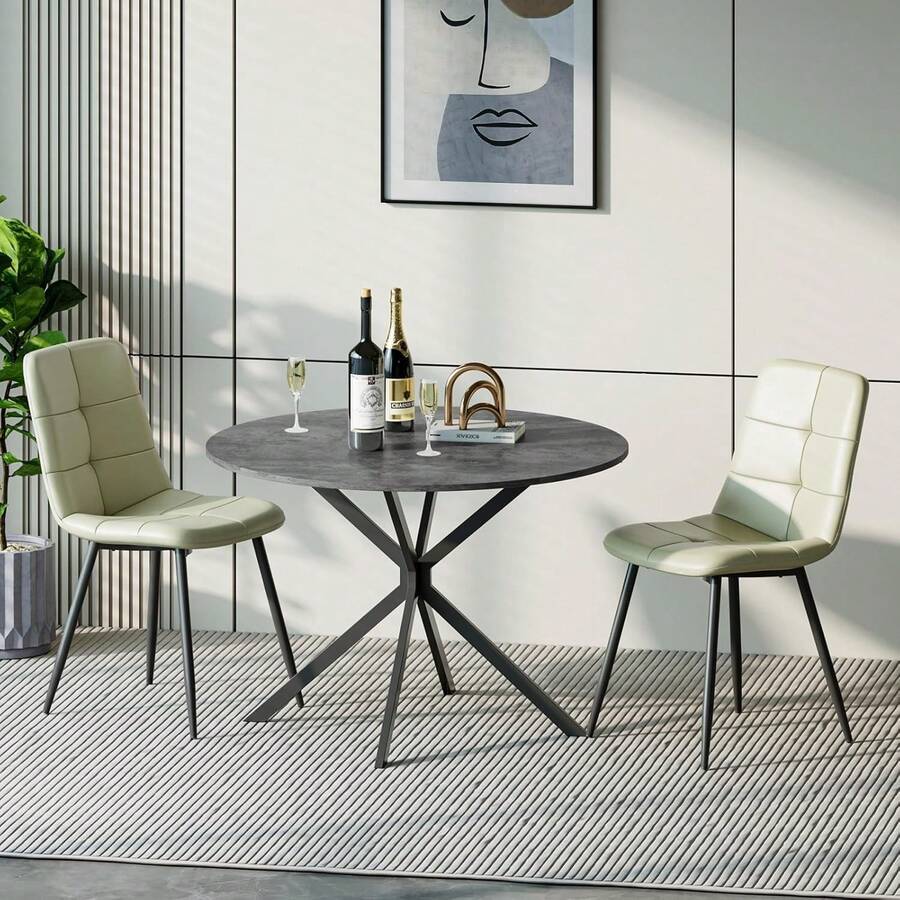 Dining Table And Chairs Set Of 2, Folding Round Dining Table With 2 PU Leather Chairs For Dining Room,Kitchen,Living Room