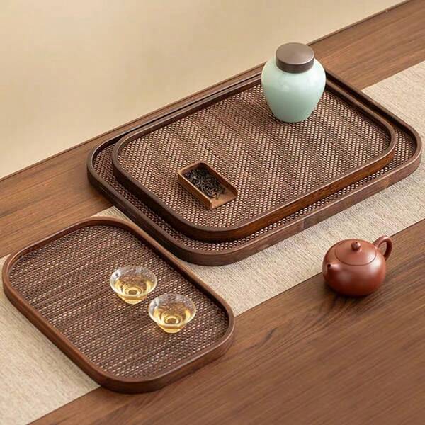 1 صينية خشب الجوز مع مقبض، لتقديم الأطعمة والوجبات الخفيفة والمشروبات والسوشي والستيك والبيتزا والحلويات والكيك والخبز وصينية الإفطار وصينية القهوة وصينية الشاي وصينية المقبلات الباردة