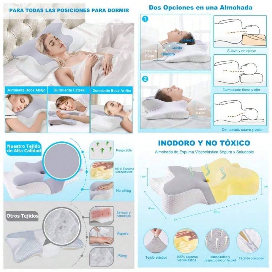 Almohada Cervical de Foam: Almohada para Cuello de Espuma Memoria, Almohada Ortopdica Ergonmica para el Dolor de Cuello y Hombros, Soporte Contorneado para Dormir de Lado, Espalda Gris - gris - Ver 1