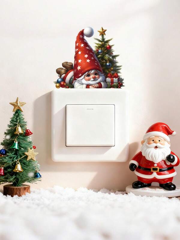 Decorations - Cute Santa Claus & Tree Switch Stickers, Wall Decals, Self-Adhesive PVC Stickers For Bedroom, Bathroom, Room Light Switches, Home Decor, Add Holiday Atmosphere To Your Home, Stickers, Wall Decal, Vinyl Decal For Home Decorations, Spring Decoration Items Refresh Your Home, Rama Decoration Stickers Christmas  Christmas Decor  Christmas Decorations Christmas Decoration Room Decor