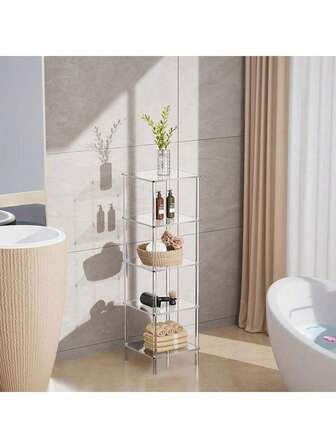 4-Tier/5-Tier/6-Tier Acrylic Transparent Bookshelf, Multi-Layer Corner Display Rack, Home Bedroom Bathroom Small Space Floor Standing Storage Shelf