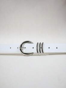 Vintage 's Belt With Silver Round Buckle In PU Leather - trắng - Xem 2
