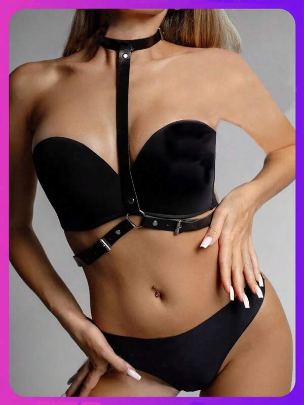 Arnés de pecho de cuero sintético para mujeres, cinturón de arnés de Body de cuero sintético sexy y ajustable para la cintura para fiestas y cosplay