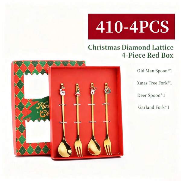 Christmas Tableware Set, Christmas Spoon Set, Stainless Steel Christmas Coffee Spoon And Christmas Dessert Coffee Fork, Christmas Decorations, Christmas Tableware Gift Box