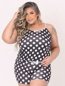 Kit com 3 Baby Doll Plus Size em  Poliéster Estampado Short Doll Feminino Pijama Adulto mais Conforto para Dormir. - Multicolorido - Visão 3