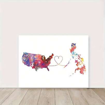 Arte en lienzo sin marco premium - resistente al agua y a la decoloración, empaque mejorado, póster de viaje acuarela vibrante de EE. UU. a Filipinas, perfecto para la decoración de la habitación