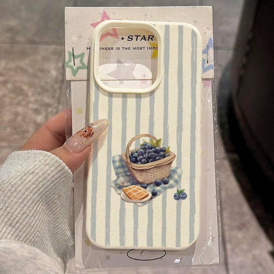1个TPU材质优雅浅蓝色条纹水果篮图案手机壳,兼容/Redmi/17 Pro Max,国际版,非国内版 - 白色 - 查看 1