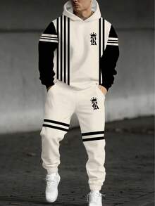 Men's Fashion 3D Printed Casual Pullover Sweatshirt, Long Sleeve Sportswear For Spring & Autumn, Men Outdoor Hoodie Set