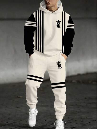 Men's Fashion 3D Printed Casual Pullover Sweatshirt, Long Sleeve Sportswear For Spring & Autumn, Men Outdoor Hoodie Set