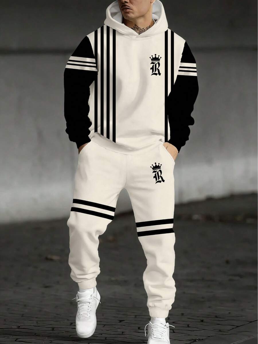 Men's Fashion 3D Printed Casual Pullover Sweatshirt, Long Sleeve Sportswear For Spring & Autumn, Men Outdoor Hoodie Set