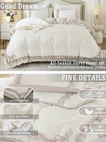 三件套可爱蝴蝶结荷叶边被套组(1个被套+2个枕套,不含被芯),复古优雅风格床上用品,卧室及房间装饰,理想礼物,复古别致家居纺织品 - 彩色 - 查看 3