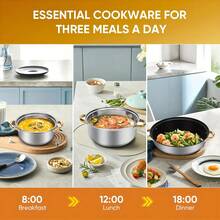 410 Stainless Steel Non-Stick Cookware (12pc), Easy-Clean Design For Home/Camping/RV Travel - Natural Color - View 9