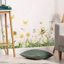 BRUP 1 件创意儿童房墙贴，花卉蝴蝶可移除贴花，柔和粉紫色墙壁艺术，适用于女孩卧室、育儿室、游戏室装饰 - 彩色 - 查看 7