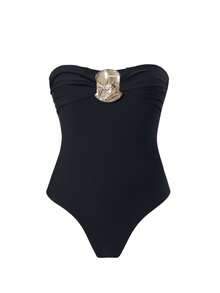 Bikinx Women's Solid Color Ruched Detachable Strap Sexy One-Piece Swimsuit With Metal Decor Vacation Beach Black Summer - Black - View 7