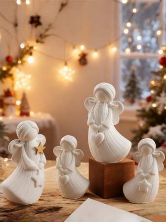 2 件套爱心 + 星星天使饰品硅胶模具，DIY 创意可爱天使女孩石膏模具，家居装饰 / 礼品饰品环氧树脂模具，手工艺品制作铸造模具，艺术饰品粘土石膏模具