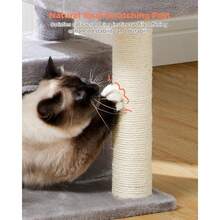 32" Cat Tree Tower For Indoor Cats - 2 Cozy Condos, Multi-Level Cat Scratching Posts With Sisal, Soft Padded Perch, 2 Dangling Toys, Light Grey - 灰色 - 查看 9
