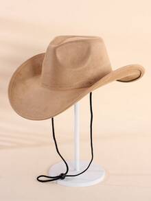 1PC Classic Western Style Teen Warm Tan Cowboy Hat Lightweight Breathable Adjustable Wind Lanyard Wide Brim Sun Protection For Music Festivals Casual Wear - 1PC - View 2