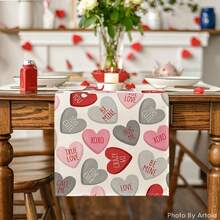Gray Pink Ture Heart Valentine's Day Table Runner, Seasonal Kitchen Table Decoration Home Party Decoration - Grayish Pink - View 5