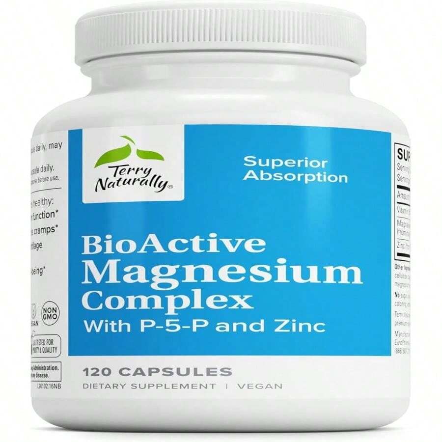 Terry Naturally BioActive Magnesium Complex - Bone &Amp; Heart Health Support - Supplement With Vitamin B6, Zinc &Amp; Magnesium - Pyridoxal-5-Phosphate Vegan Capsule Supplement - 120 Capsules - Flavor NameB - 查看 1