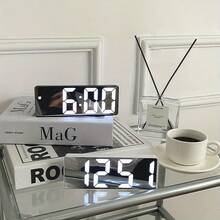 RAF LED Mirror Digital Alarm Clock, Large Screen Display, Silent No-Chime Bedside Clock With Night Light, USB Powered, Suitable For Bedroom, Office, Dorm Decor Desktop Clock - Multicolor 1 - View 8