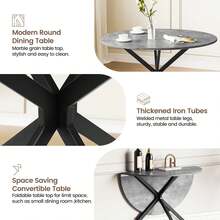 Dining Table And Chairs Set Of 2, Folding Round Dining Table With 2 PU Leather Chairs For Dining Room,Kitchen,Living Room - Gray Table + 2 Linen Black Chairs - View 6