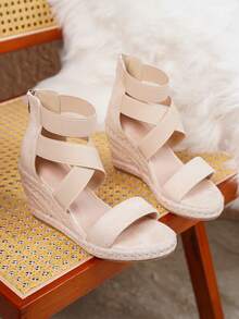 Sandal đế xuồng dệt kiểu La Mã dành cho nữ, thích hợp cho kỳ nghỉ. - Màu be - Xem 14