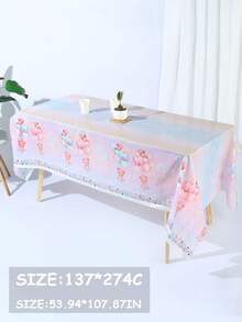 3pcs 137*274CM/53.94*107.87IN Disposable Tablecloth, Waterproof And Oil-Proof PE Material, Dreamy Sweet Style With Pink & Blue Gradient Background, Decorated With Teddy Bears, Balloons And "Boy Or Girl" Text, Suitable For Gender Reveal Party Decoration - Multicolor - View 2