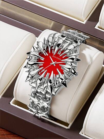 1pc Quartz Watch, Pure crafted Original European American Special Shaped Vampire Dragon Scale Spiny Tin Welded Niche Wristwatch Both Men Women