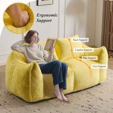75.2" Wide Giant Bean Bag Couch, Faux Fur Upholstered Lazy Sofa Couch With Pillows, Comfy Loveseat Couch With Large Armrests, Oversized Floor Sofa For Living Room - Màu vàng - Xem 3