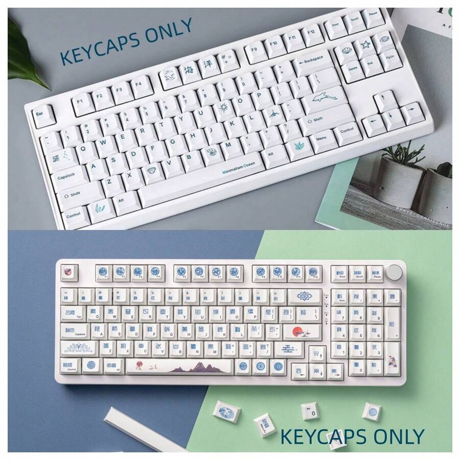 shsosk 128-Key Custom Keycap Set, Original Design, OEM Profile, High-Grade PBT Material, With 6.25U/7U Spacebar, Suitable For ANSI US Layout - Durable And Stylish Gaming Accessory For Mechanical Keyboards (61/64/75/84/87/104/108) - Enhances Typing Experience And Aesthetics, Perfect Gift For Gamers, Keyboard Accessories, Keyboard Upgrade, Easy Elegance, Smooth Texture, Keycaps, PC Accessories, Mechanical Keyboard Keycaps - Multicolor - View 1