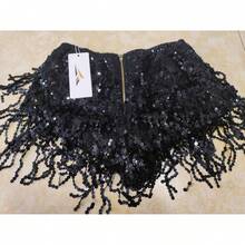 Women's Sequins Tassel Skirts Shorts Booty Dance Festival Bottoms - Black - View 5