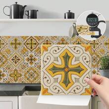 24 Floral Tile Stickers, 4x4 Inches, European Style, Peel And Stick, Waterproof PVC Tile Stickers, Farmhouse Style Kitchen And Bathroom Backsplash Decoration - Yellowish White - View 1