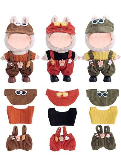 1set 6.69 Inch Doll Clothes,Various Color Doll Clothes, Halter Pants Sets, Suitable For 6.69 Inch Doll, Cute Doll Figure Accessories For Play And Display,Suitable DIY Doll Accessories For Labubu Dolls,Birthday/Holiday Christmas Present (Shoes And Doll Not Included)