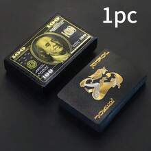 金色和黑色防水塑料扑克牌套装，美元设计，柔软优质，适合派对、纸牌游戏、棋盘游戏、赌场配件，最适合二十一点和麻将