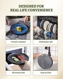 Richmount 6 Piece 10 Inches Plate Set, Dinner Plates For 6, Scratch Resistant, Stoneware Dinnerware, Kitchen Modern Rustic Serving Dishes - Matte Black - View 8