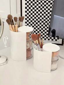 1pc Minimalist Rotating Makeup Organizer, Compact Desktop Makeup Sponge, Brush, Hair Tie, Clip Storage Box, Suitable For Travel, Beach, Bathroom, Bedroom, Large Capacity Design - Multicolor - View 3