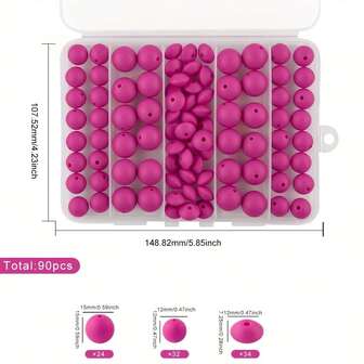 Silicone Beads Set - 90pcs Mixed 15mm Round & Lentil Beads In Storage Box For DIY Bracelet And Necklace Jewelry Making