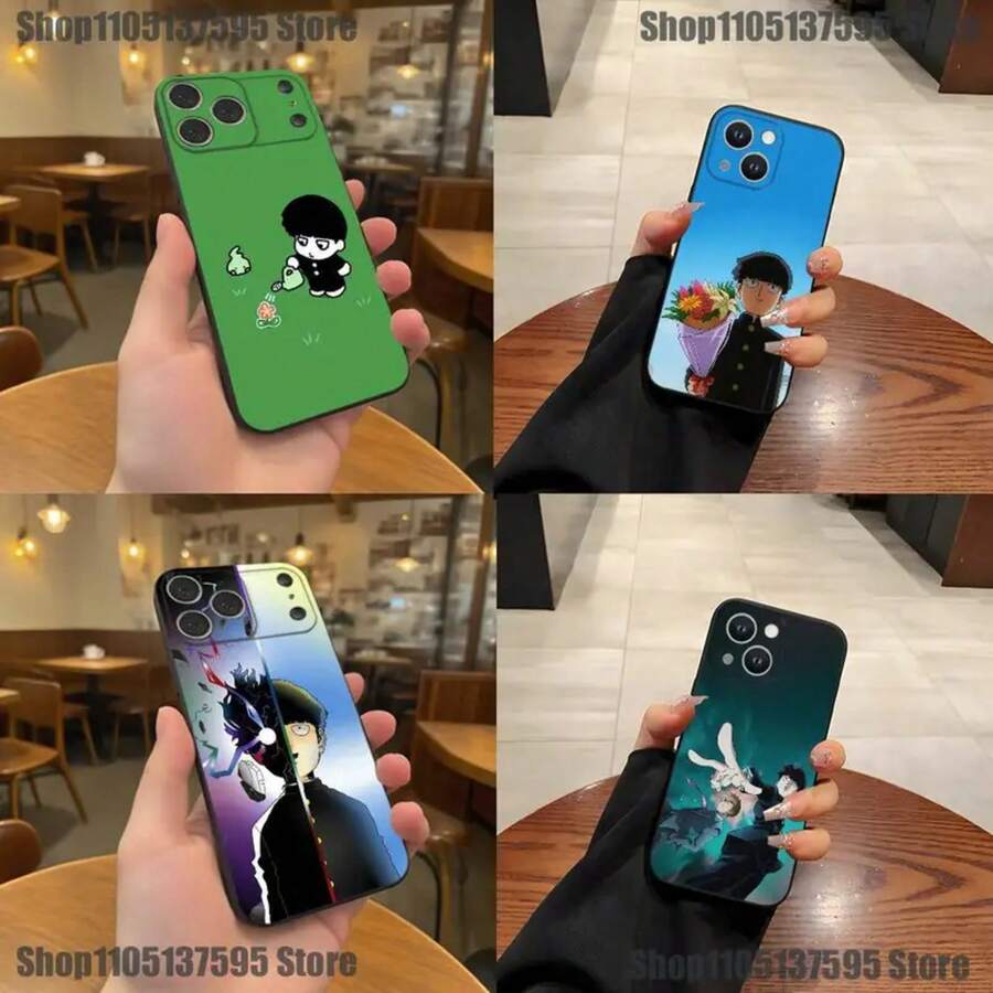 M-Mob Psycho 100 Anime Phone Case Cover Compatible With  17,16,15,14,13,12,11,Pro,XS,Max,XR,Plus,E,SE4,Mini Black Soft Cover, Cover Compatible With  17 Case,  17 Pro Case,  17 Pro Max Case - Z2 - Visualizzare 1