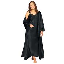 Amoureuse Plus Size The Luxe Satin Long Peignoir Set - màu đen - Xem 1