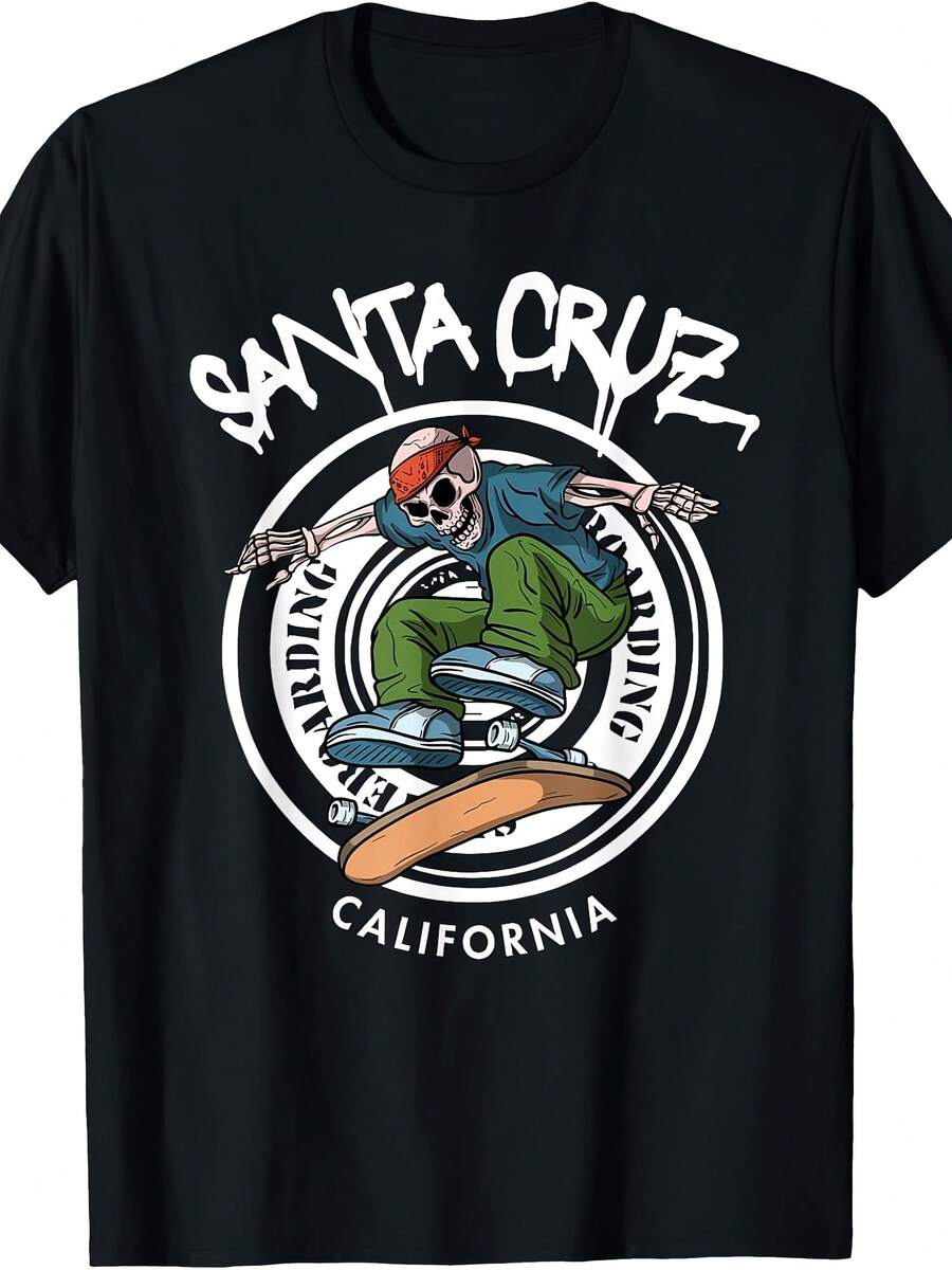 Santa Cruz Skater Laid Back California Skeleton Skateboarder T-Shirt - 款式7 - 查看 1