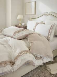 三件套可爱蝴蝶结荷叶边被套组(1个被套+2个枕套,不含被芯),复古优雅风格床上用品,卧室及房间装饰,理想礼物,复古别致家居纺织品 - 彩色 - 查看 11