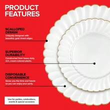 60 Pack Elegant Ivory And Gold Scalloped Plastic Plates Heavy-Duty Disposable Cream Plates With Gold Rim For Thanksgiving Holidays Dinners And Partiesgift - trắng - Xem 3