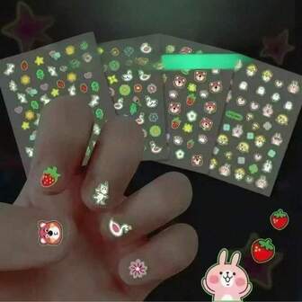 Cartoon Rabbit Glow-In-The-Dark Nail Stickers, Waterproof Princess Baby Nail Art Stickers Toy
