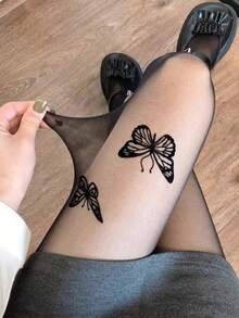 新款性感黑色双蝴蝶结透明连裤袜，时尚夜店紧身裤，电子女孩风，舒适 - 黑色 - 查看 9