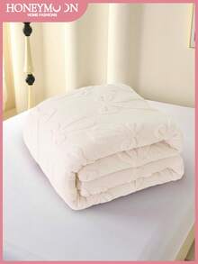 1 Stück warme Sherpa-Fleece-Bettdecke, Schleifenmuster, atmungsaktiv und kuschelig, doppelseitig aus Flanell gesteppte Bettdecke für den Winter, ohne Kopfkissenkern, Bettdecke mit Daunenalternative, maschinenwaschbar. Oeko-Tex zertifiziert, beige