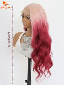 Ombre Pink Wavy Lace Front Wig, Natural Wave Synthetic Wig, Long Wavy Lace Front Wig, Pre-Plucked Hairline, Heat Resistant Fiber, Suitable For Cosplay 24 Inch - Pink Ombre - View 2